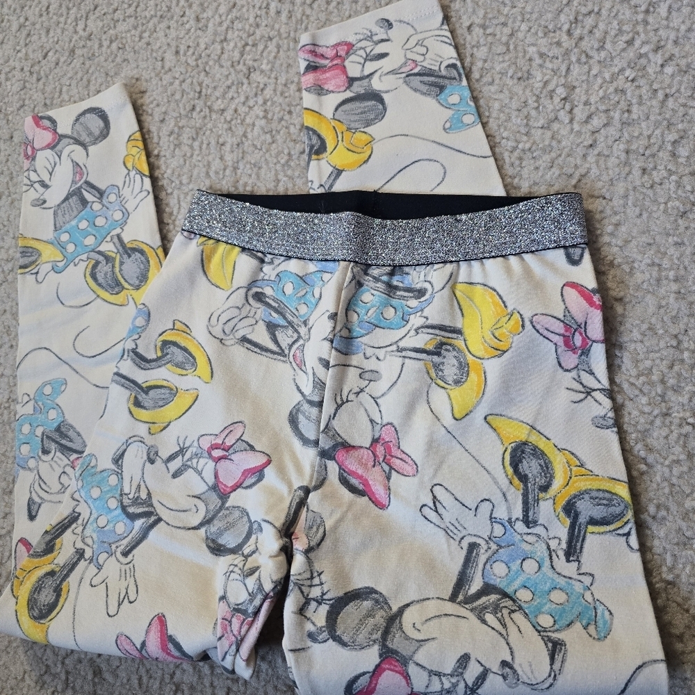Disney Minnie Mouse YOUTH 4 Glittery Black and White Leggings
